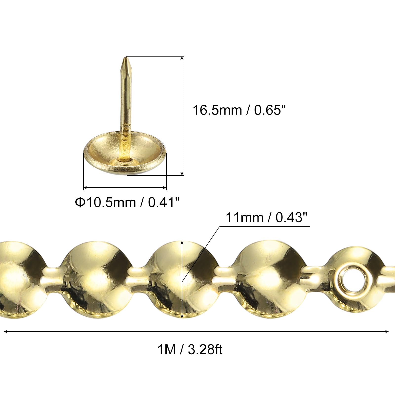 QUARKZMAN 15pz Strisce Chiodi per Tappezzeria, 1 Metro Bordi Decorativi Luccicanti per Divano Testiera Sedia Mobili con Chiodi per Tappezzeria (11mm Oro)