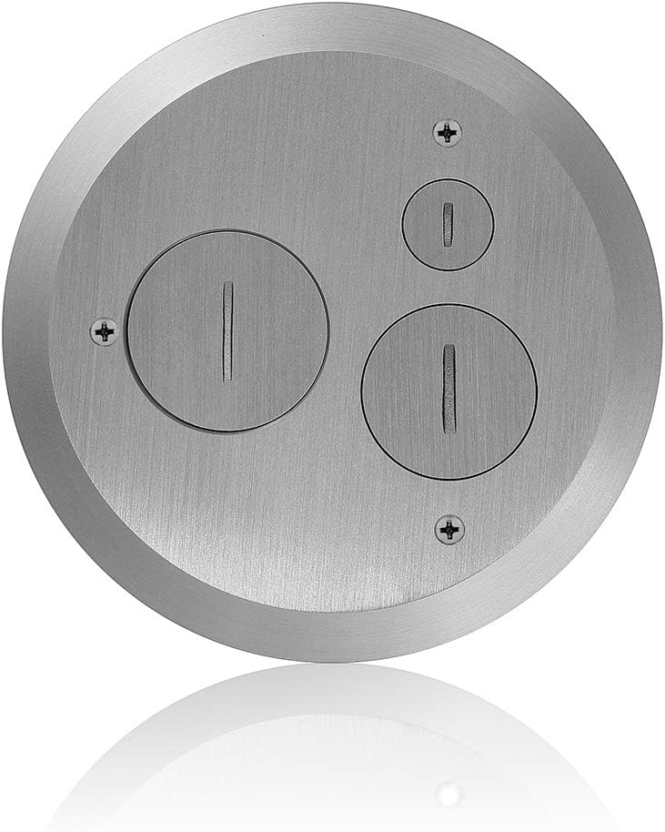 Leviton Concrete Floor Box Nickel Plated Cover Plate, 1 Screw Cap & 2 Data Caps, FBC1S-N