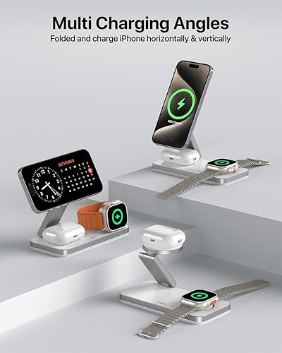 Miniatura 8 de Estación de carga inalámbrica plegable 3 en 1 para Apple compatible con soporte de cargador Magsafe, estación de carga inalámbrica magnética para