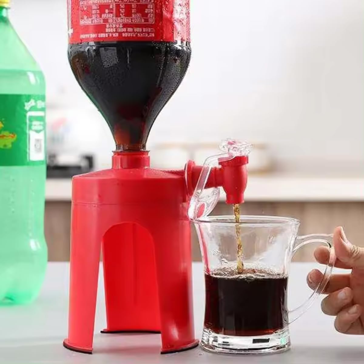 MISBAH Effortless Fizzy Drink Dispenser - Magic Tap Saver Soda Dispenser in Vibrant Red, Hand Pressure Coke Bottle for Home Bar, Upside Down Soda Dispenser Bottle for Parties - Convenient and Fun