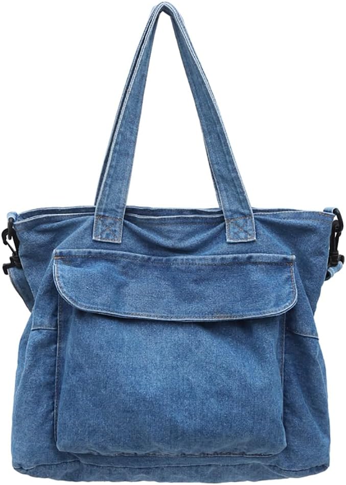 MaxxCloud Stylish Denim Tote Bag-Adjustable Crossbody Purse for Women&Men,Large Travel Shoulder Bag with Multiple Pockets