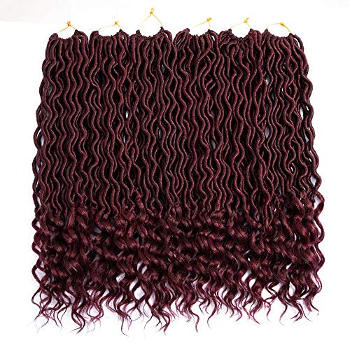 Lihui 6pcs/lot Goddess Locs Crochet Hair Wavy Faux Locs with Curly Ends Synthetic Braiding Hair Extension (20inch(6-PACKS), #M1B/BUG)