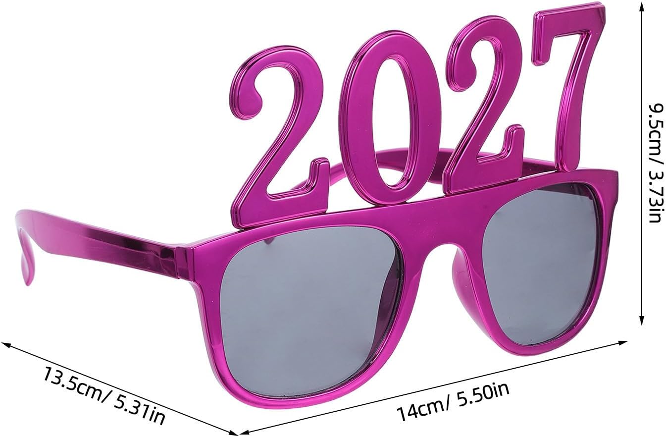 Unomor 6pcs Unisex Party Glasses 2027 Number Shaped Photo Booth Props with Portable Comfortable Frame for New Year Celebration and Holiday Party Decorations