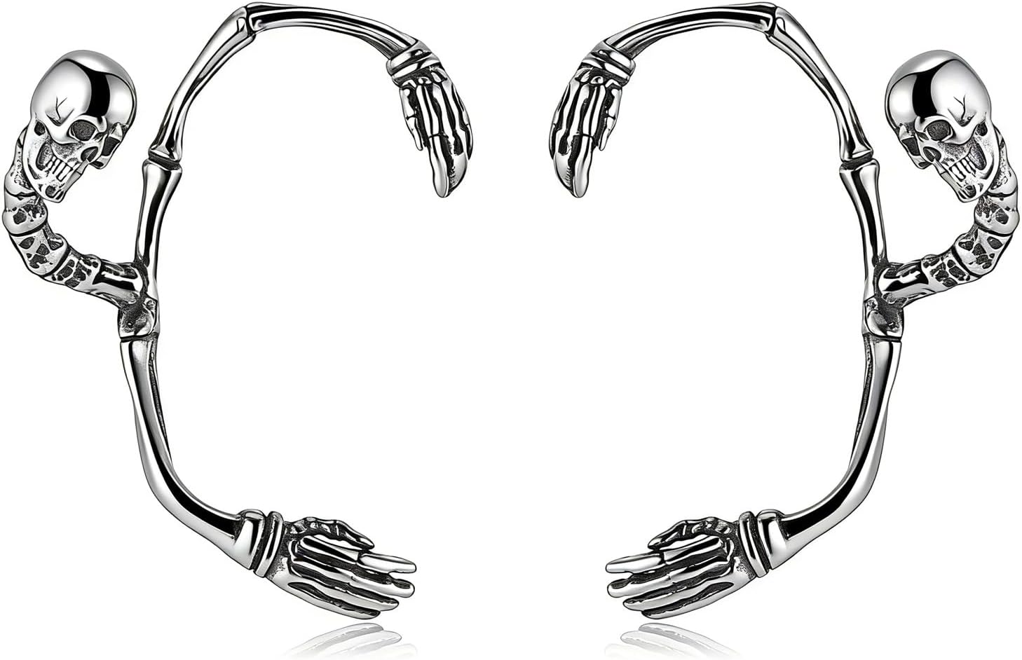 HZMAN Gothic Skeleton Hand Heart Shape Ear Cuffs - Stainless Steel Non-Piercing Skull Ear Clips for Women Men Punk Halloween Couple Jewelry Gift