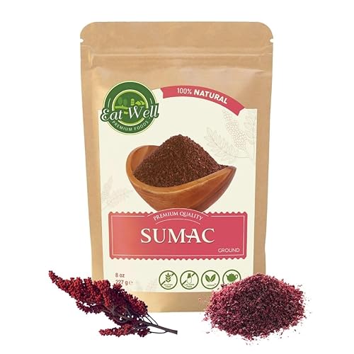 Eat Well Premium Food  Bolsa resellable de 8 onzas bayas de zumaque turcas molidas a granel condimento de zumaque de grado extra para salvado