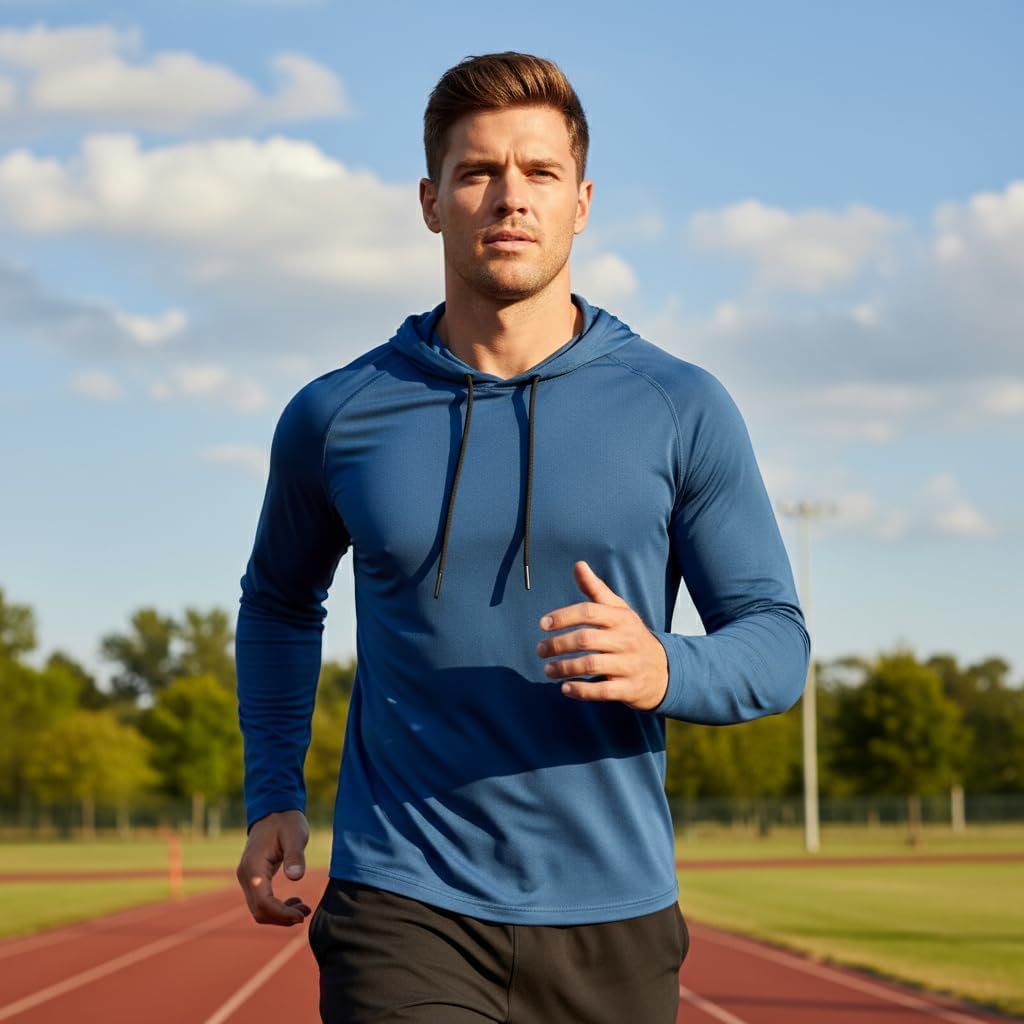 5-Pack Men's Workout Hoodies Long Sleeve 100% Polyester Lightweight Gym Pullover Shirts Quick Dry Regular Fit Tops