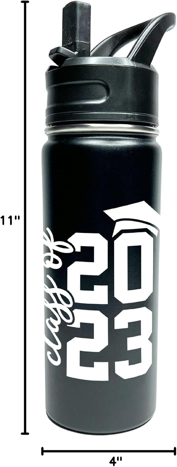 Personalized Stainless Steel Sports Hydro Large Water Bottle Custom Print Engraved Graduating Class of 2023 Graduation Cap Graduate Gift Vacuum Insulated 32oz Mouth or Straw Top Easy Carry Icy Cold!