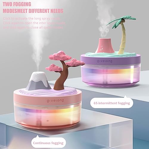 Miniatura 2 de Mini humidificadores portátiles de escritorio para dormitorio, humidificador pequeño con cerezo, niebla silenciosa, fría, apagado automático, luz