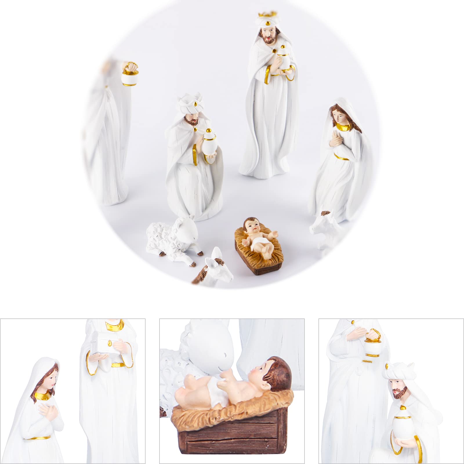 Juego de belén para Navidad en Interiores, Escena de belén Pintada a Mano para Interiores, decoración navideña de 7.5 Pulgadas, Juego de 9 Piezas