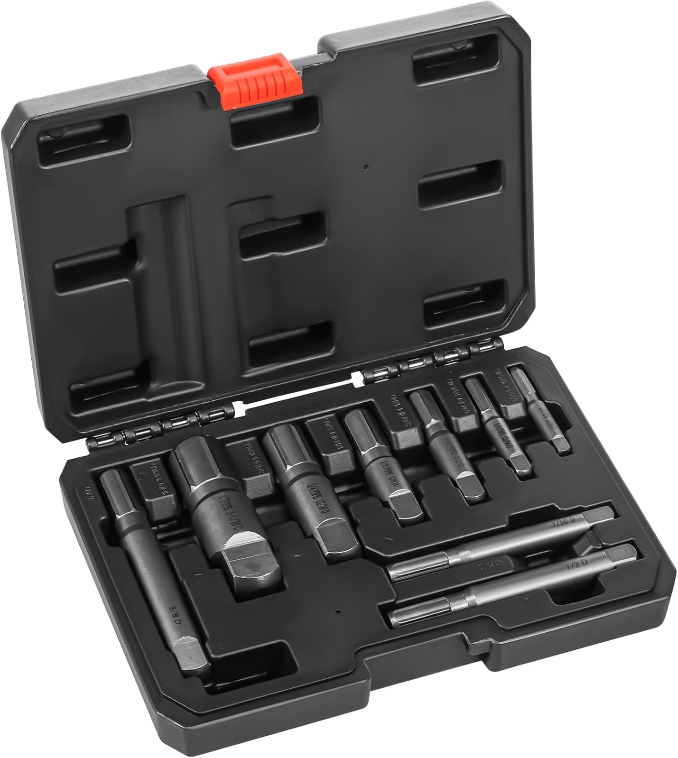 Pipe Extractor Set, 9-Piece Heavy Duty Steel Broken Pipe Extractors for Removing Damaged Threaded Pipes & Fittings from 1/8" to 1" with Storage Case, Ideal Tools for Plumbers Mechanics DIY