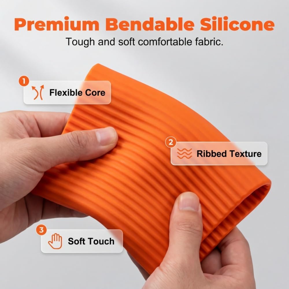 Portable Foldable Silicone Aluminum Phone Holder, 2026 New Flexible Silicone Phone Stand, Adjustable Airplane Phone Holder for Tablet Laptop Desk Travel Non-Slip Bed Office Treadmill (Orange, 2pcs)