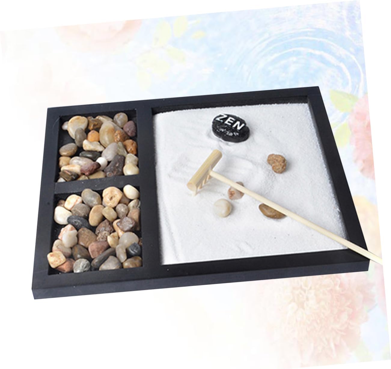 OUNONA Japanese Zen Garden Miniature Landscape Rake Sand Tray Decoration for Home Office Meditation Black Sand Table Accessories
