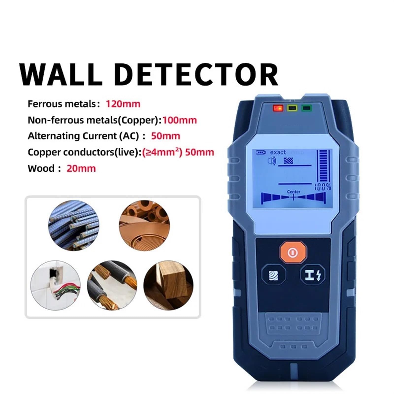 Wykrywacz metalu, Stud Finder Skaner ścienny Metal Firewire Drewniana rura miedziana Czujnik Wyświetlacz LCD Detektor 120 mm