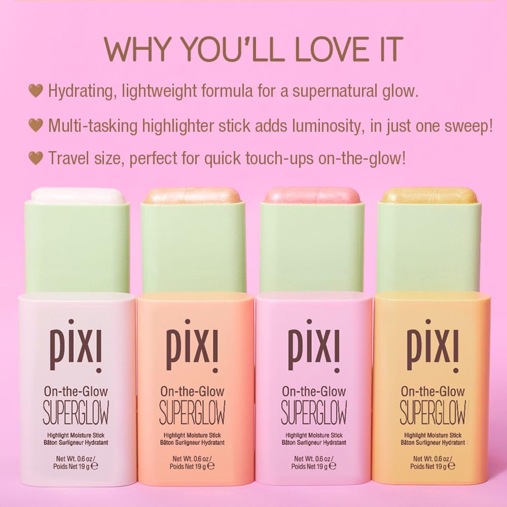 Pixi On-the-Glow SuperGlow | Shade PetalDew | Hydrating Highlighter Stick with Ginseng, Aloe Vera & Fruit Extracts | For Cheeks & Brow Bones | 19g / 0.6oz | Paraben-Free Luminous Natural Highlight - Image 3