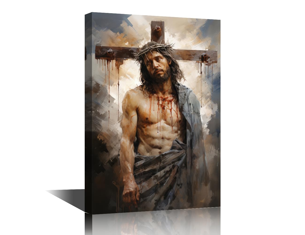 1 Piece Jesus Christ Wall Decorations for Living Room God Crucified on the Cross Wall Art Religion Christianity Bedroom Decor Artwork for Home Walls Stretched and Framed Ready to Hang (12''Wx 18''H) โ image 1