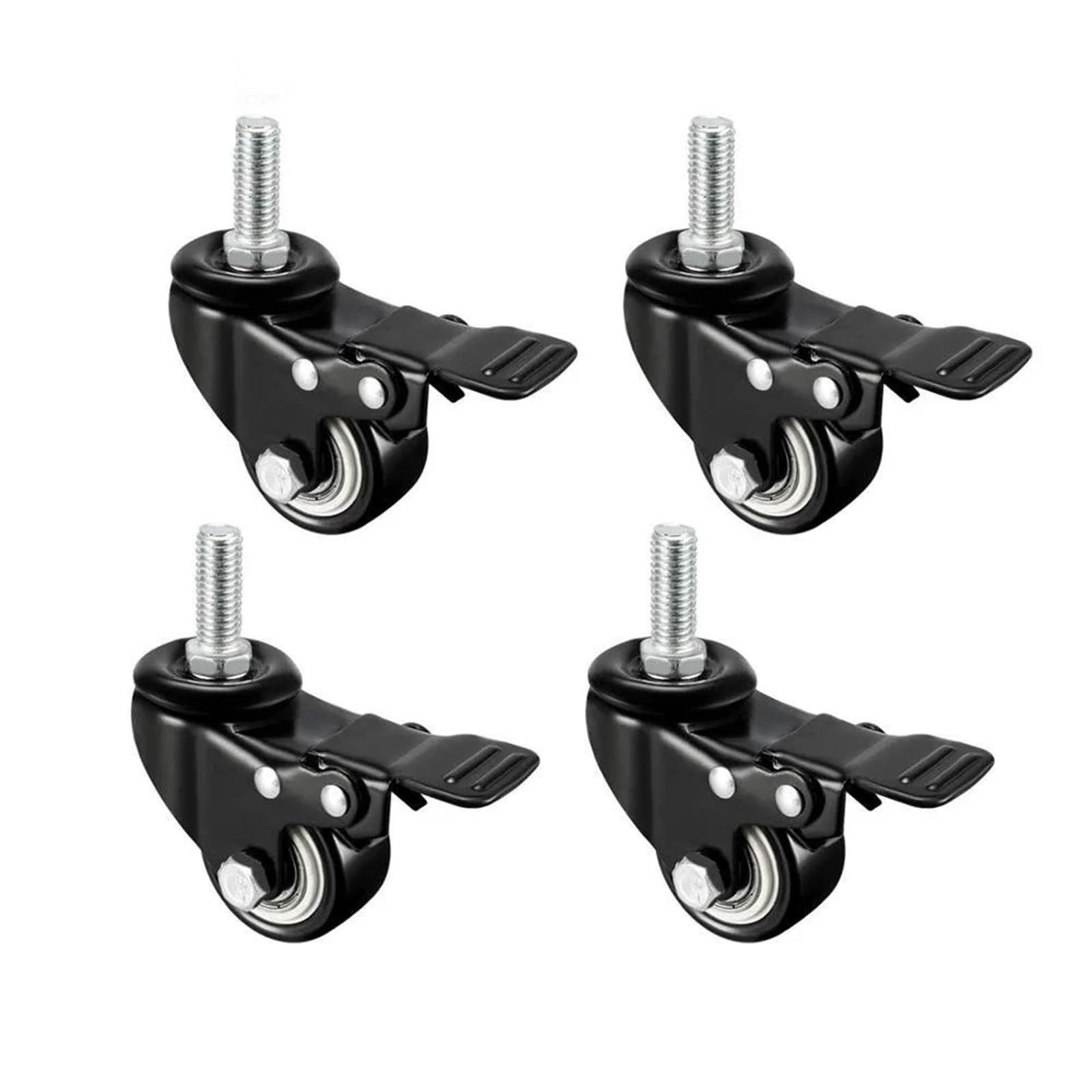 GYRAZXS 4 Pack Heavy Duty Swivel Caster Wheels - 1.5 & 2 Inch Threaded Stem Durable Black Polyurethane Castors for Furniture Carts Workbenches - M8 Type 1 Easy Mobility
