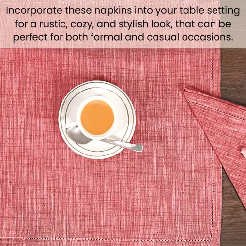 Cotton Clinic 12 Pack Farmhouse Style Slub Textured 18X18 Cloth Dinner Napkins, 100% Cotton For Everyday Use And Events - Soft And Durable Cocktail Napkins, Wedding Dinner Napkins, Red #TOP5