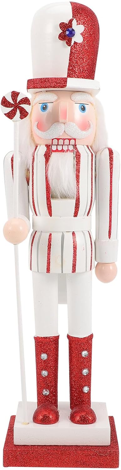 Hemoton Christmas Wooden Nutcracker Puppet 38cm Hand-Painted Candy Design Decorative Figurine for Xmas Tabletop and Holiday Party Supplies