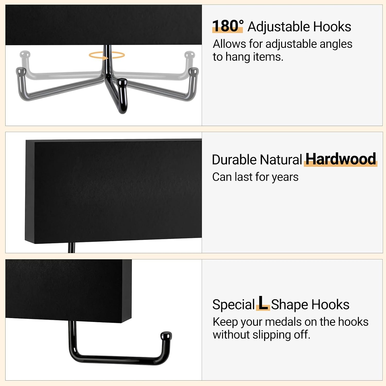 Mkono Medal Hanger Display, Wall Mount Medals Rack Holder, Wood & Metal