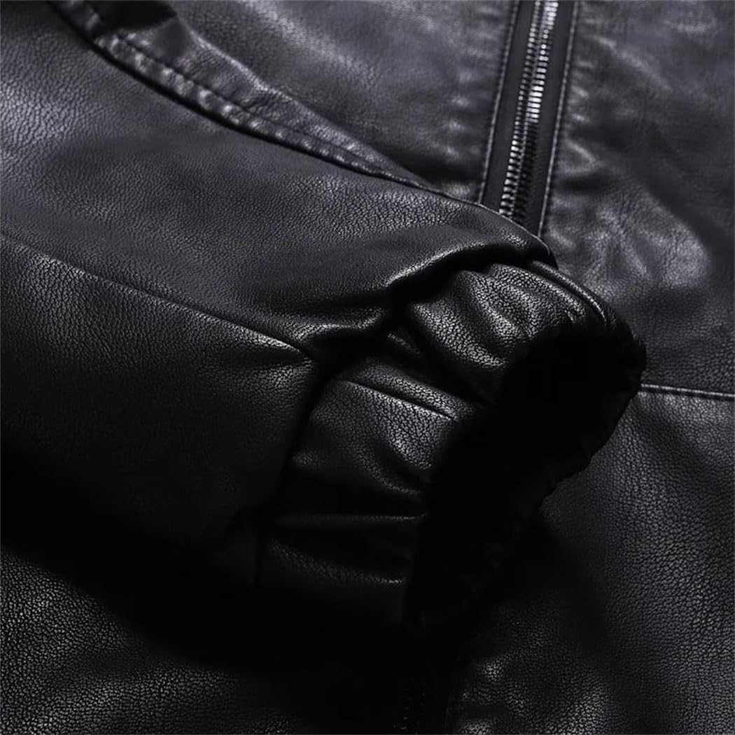 Mens Hooded Faux Leather Motorcycle Jacket Thick Casual Zip Up Coat