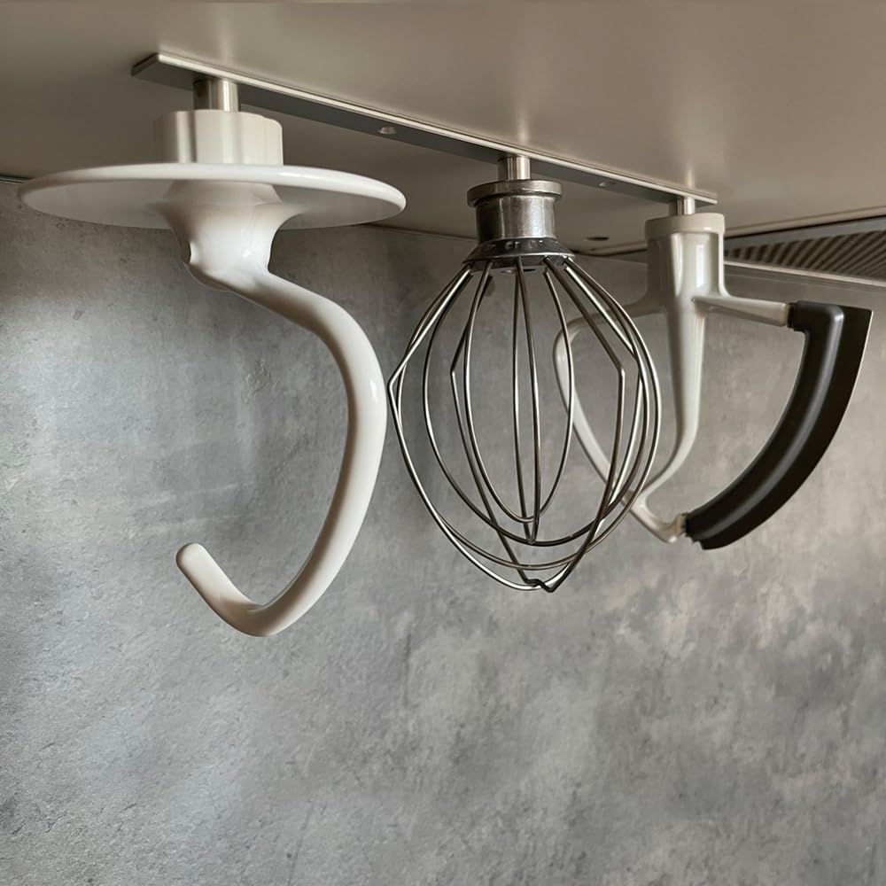 3er Halterung kompatibel mit KitchenAid Leiste Aluminium Halter Halterleiste für Flachrührer Knethaken Schneebesen Rührhaken Rührelement platzsparend Küche