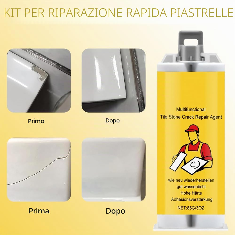 Kit Riparazione Piastrelle, Kit di riparazione vasca da bagno, kit di riparazione per piastrelle Per la riparazione di scheggiature, ammaccature, crepe, fori, graffi, 85 g