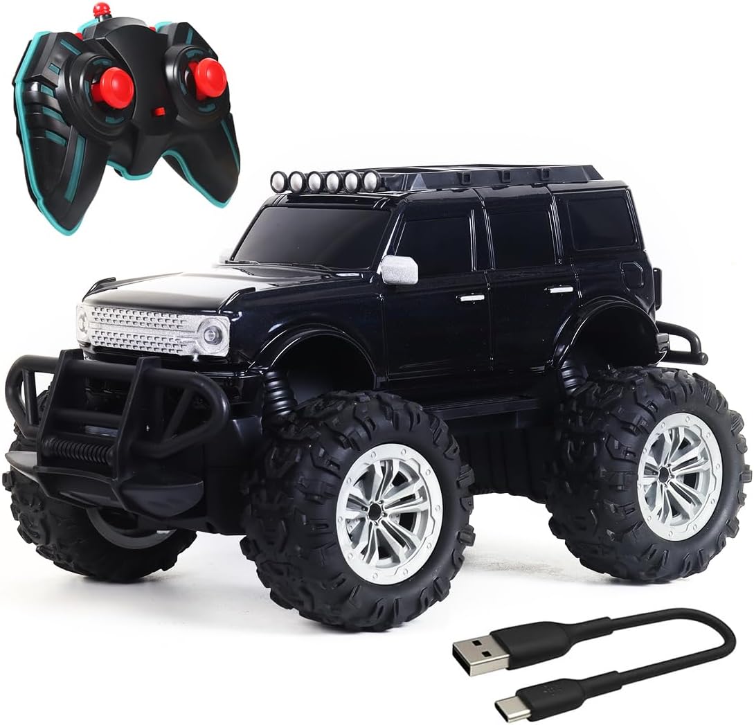 Wembley Offroad Rechargeable Remote Control Car Toy for Boys | Monster Truck RC Car with 4 Headlight Modes | Lithium Battery | C-Type Charging | Remote Car for Kids Adult | Made in India - Black