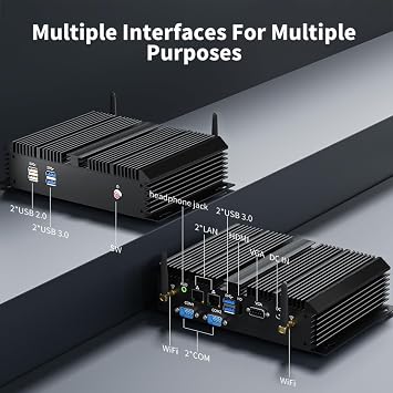 Thdeukoty Fanless Mini Industrial PC, Desktop Computer Core i7-5500U Windows 10 Pro, 16GB RAM 256GB SSD, 2xNICs, 2*COM RS232, 4xUSB3.0, Dula-Band WiFi, HDMI/VGA Ports, Gigabit LAN, Auto Power On