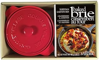 Gourmet du Village, Red Ceramic Brie Baker with Handles Gift Set with Cranberry Almond Topping