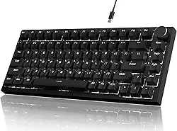 Attack Shark AK820 Teclado mecânico 75% hot-swappable, botão rotativo, USB-C, gasket com 5 camadas antirruído, LED branco, switch vermelho linear,Compatível PC/Win/Mac (preto)