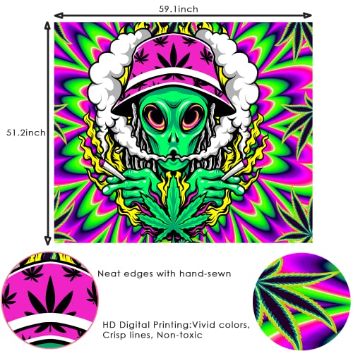 Stoner Tapestry, Trippy Cool Alien Weed Tapestry For Men Psychedelic Mushroom Snail Tie Dye Tapestry For Bedroom Aesthetic Colorful Cannabis Marijuana Leaf For Living Room Dorm Wall Decor, (60X40) #TOP2