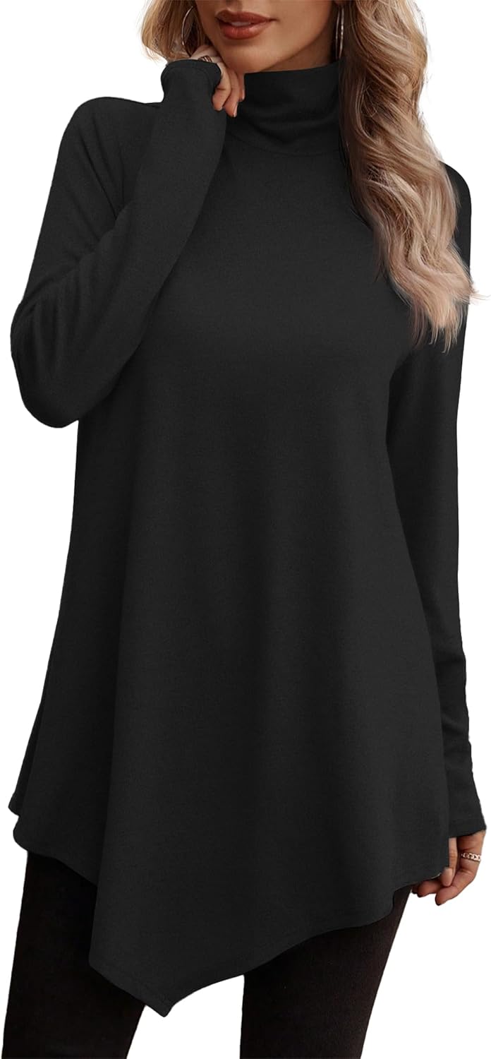 JUSTFASHIONNOW Turtle Neck Shirts for Women Long Sleeve Tunic Tops to Wear with Leggings Dressy Casual Fall Clothes 2025