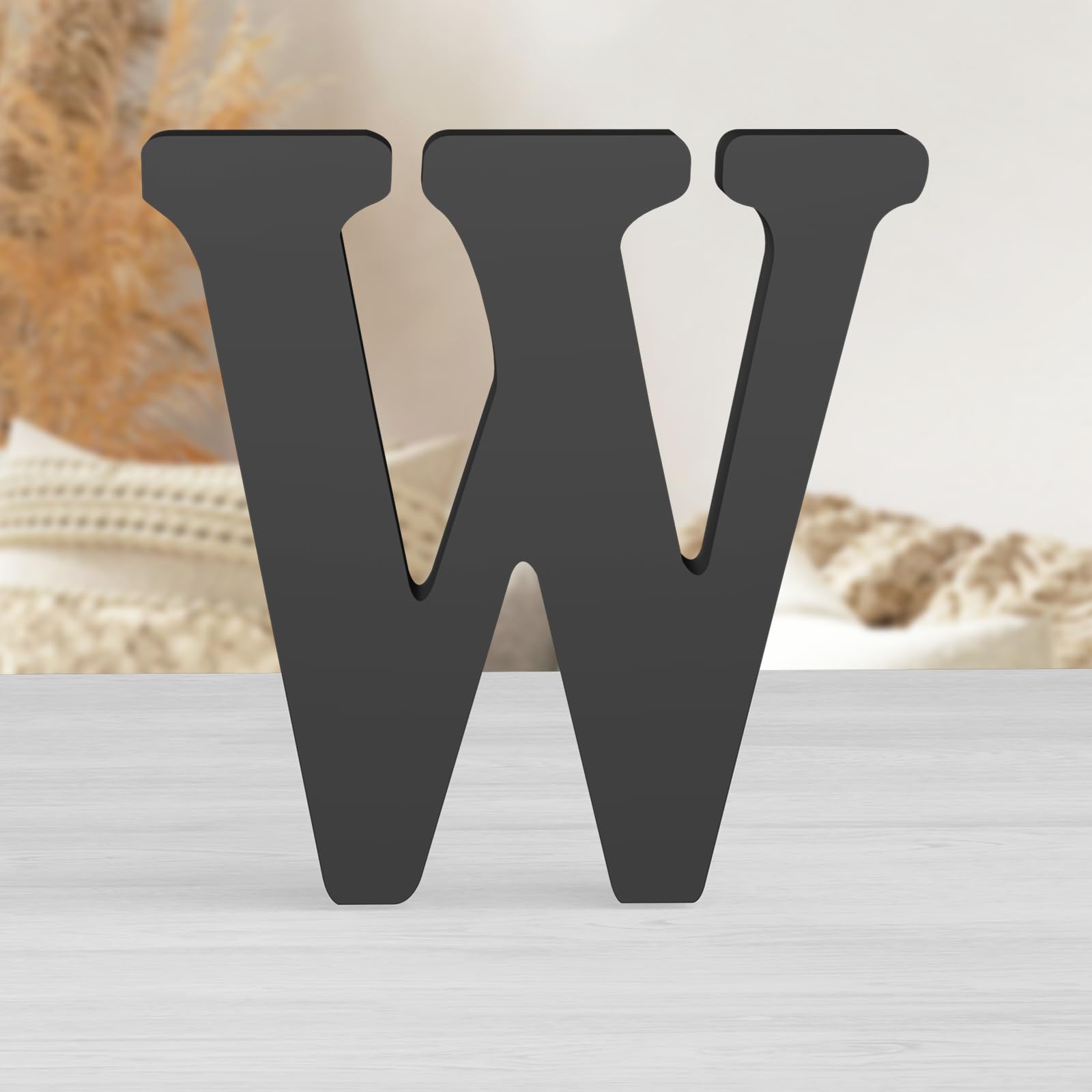 AOCEAN 8 Inch Black Wood Letters Unfinished Wood Letters for Wall Decorative Black Standing Letter Sign Board Decoration for Craft Home Party Decor Projects (W)
