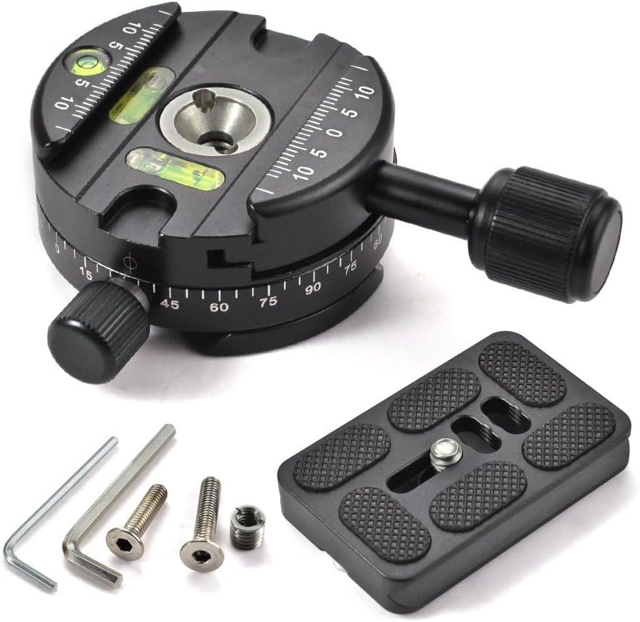 eWINNER 360ยฐ Panoramic Tripod Head Base Screw Knob Clamp with QR Quick Release Plate for Arca-Swiss & Bubble Level for Cameras/Tripods/Monopods/Phone/Max Load up to 26LBS
