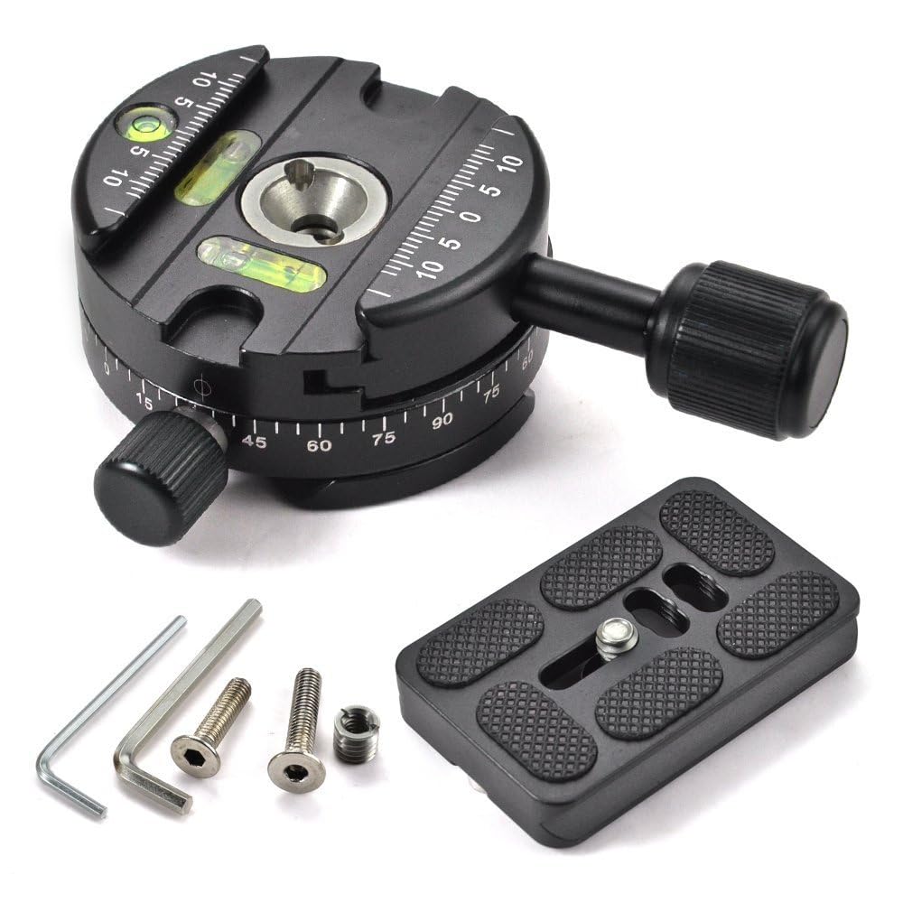 eWINNER 360° Panoramic Tripod Head Base Screw Knob Clamp with QR Quick Release Plate for Arca-Swiss & Bubble Level for Cameras/Tripods/Monopods/Phone/Max Load up to 26LBS