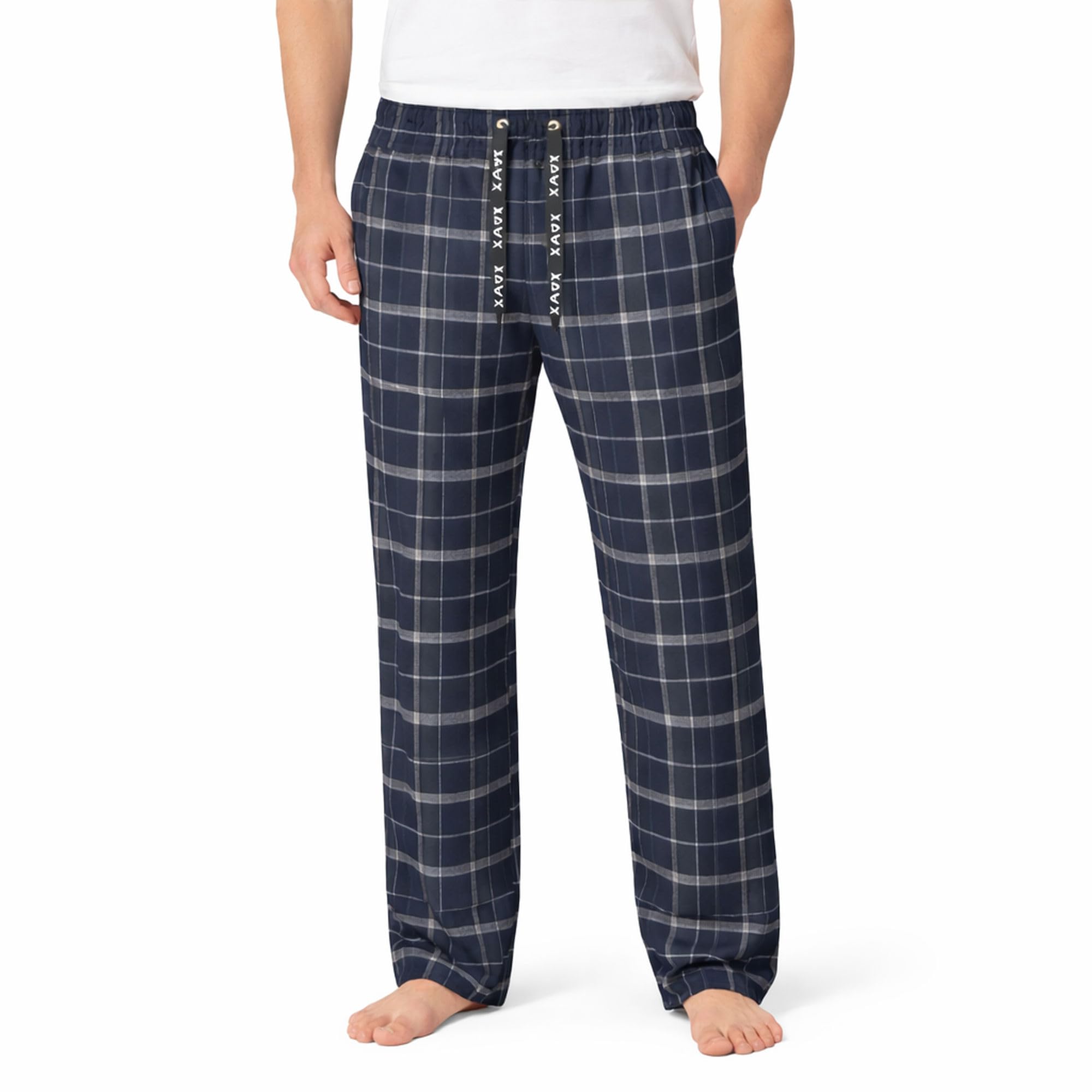 Xact Men's Blue Marl Check Soft Flannel Check Long Pyjama Bottoms/Lounge Pants, Side Pockets, Regular Fit (Blue Marl Check) M
