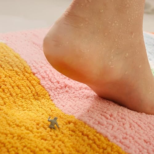 Miniatura 3 de Bonita alfombra de baño bohemia con diseño de arco iris, antideslizante, suave, esponjosa y absorbente, de microfibra, colorida y bohemia,