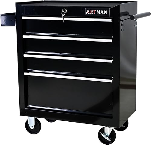 Carro de herramientas de 4 cajones con ruedas, multifuncional, almacenamiento de herramientas, cajones, herramienta rodante, organizador de