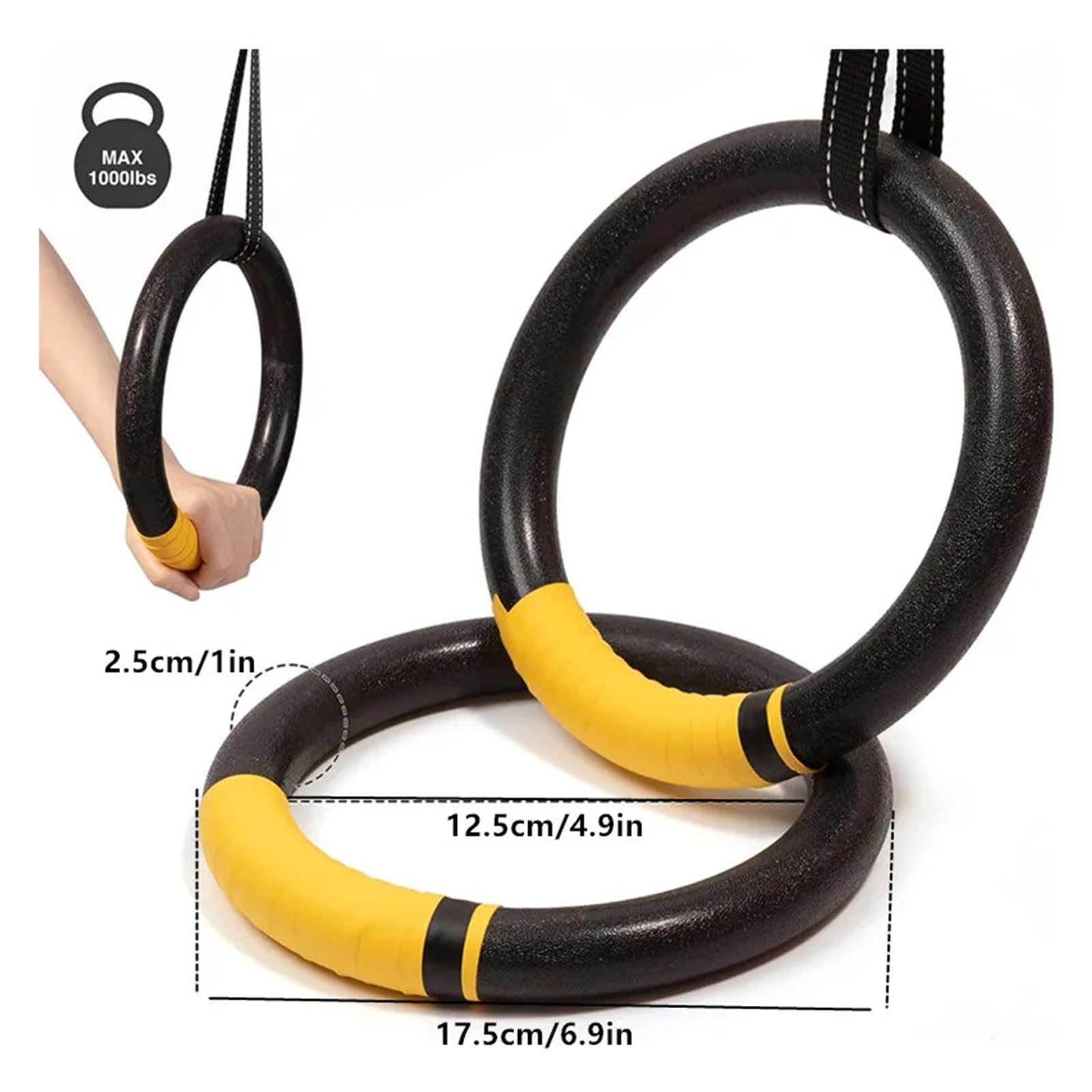 Anillas Gimnasia Anillos de Gimnasia con Capacidad 1/2M, Correas Hebilla Ajustables, Anillos Ejercicio Antideslizantes for Fitness en casa