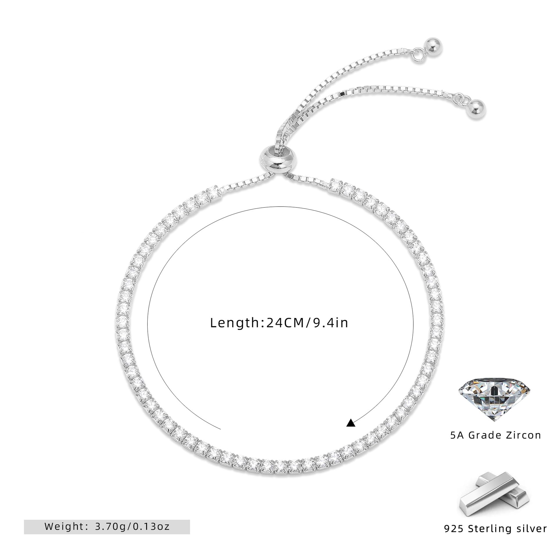 Pulsera Plata，Pulsera Ajustable De Alta Gama Con Microincrustaciones De Circonita En Plata Esterlina S925, Joyería Energética Para Mujer.