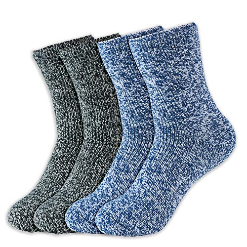 Hot Feet Boy's 2 Pairs Heavy Thermal Socks - Thick Insulated Crew for Cold Weather; Size: 6-13.5 (Age: 5-11) (Navy/White/Black)
