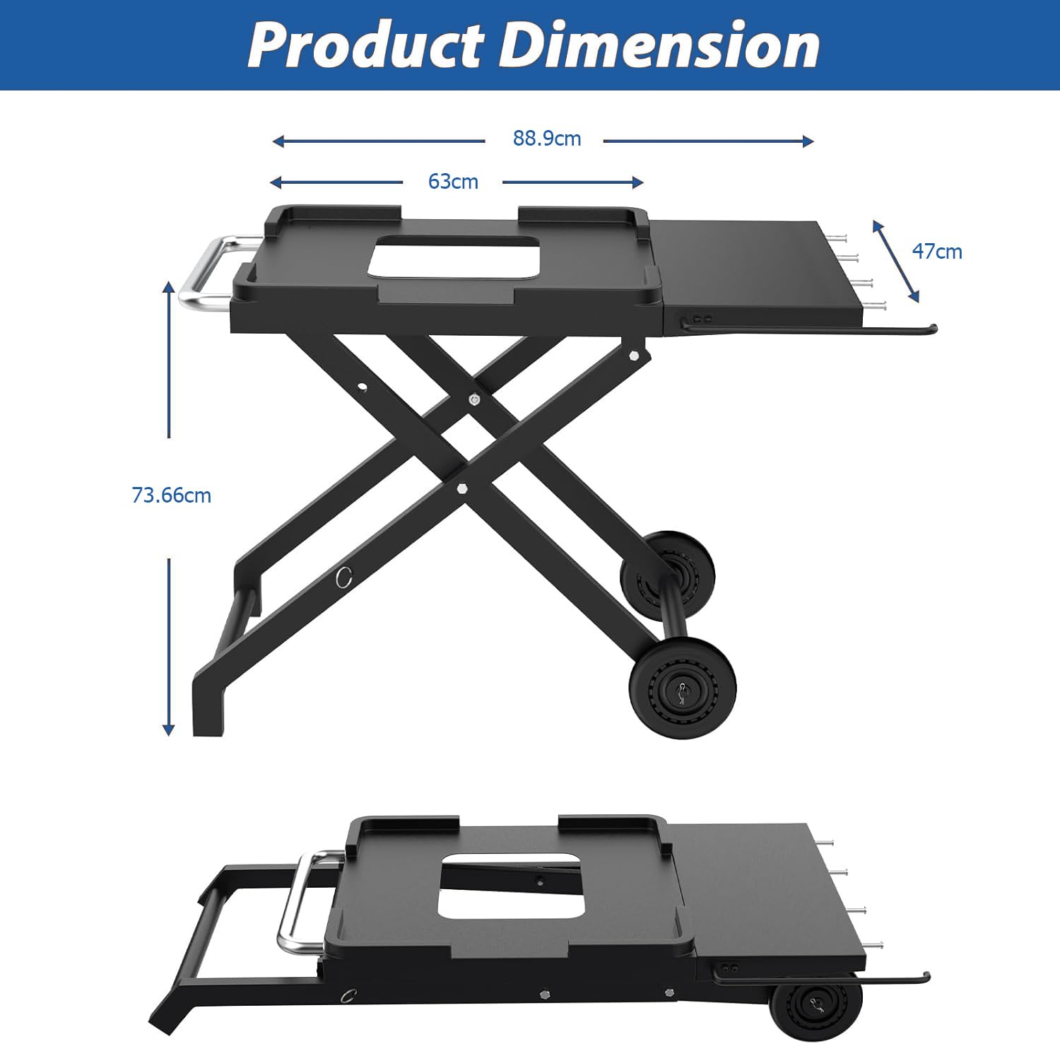 Support pliable pour barbecue Ninja Woodfire - Chariot avec étagère latérale pour Ninja Woodfire OG700 OG800 OG900 OO101 Series