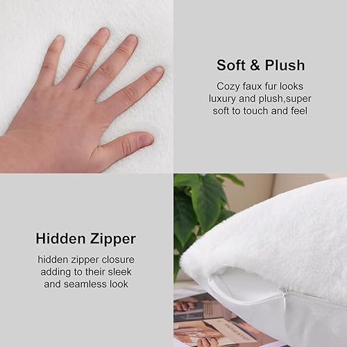 Miniatura 2 de Juego de 2 fundas de almohada de felpa de piel sintética de 18 x 18 pulgadas, lujosas, suaves, esponjosas y acogedoras para sofá, sala de estar,