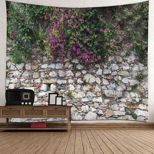 Tapisserie paysage mur de briques pour habiller un grand mur de salon moderne