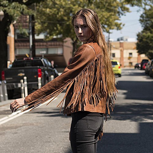 Whet Blu The Daisy Women's Fringed Leather Jacket,Whiskey,Large #TOP1