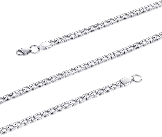 FOSIR 5mm 7mm 9mm Stainless Steel Flat Cuban Link Chain for Men Silver Curb Necklace,18-30inches