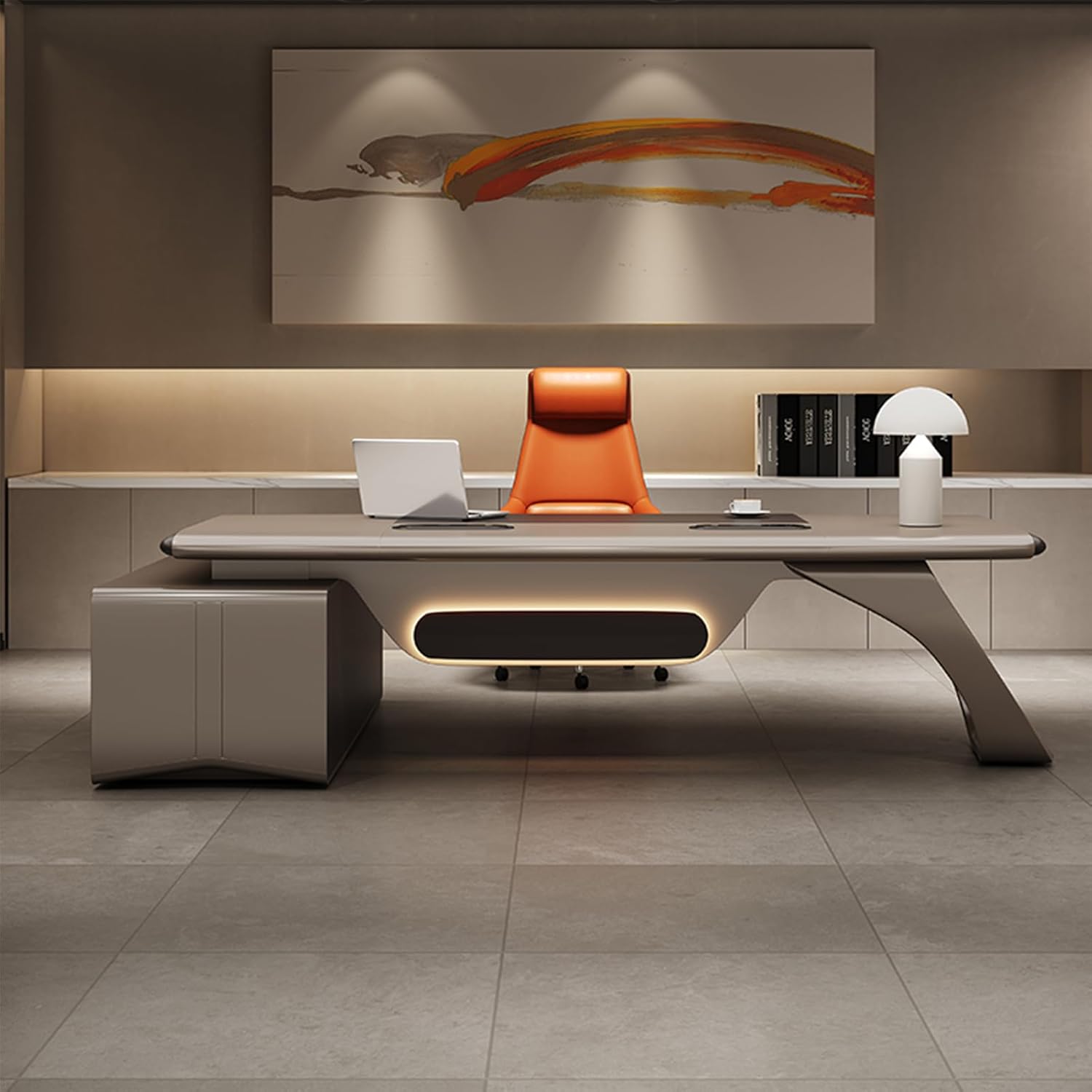 Modern Business Minimalist Computer Desk Home Office Desk with Lateral Cabinet Writing Study Table Business Furniture Set for CEO Boss