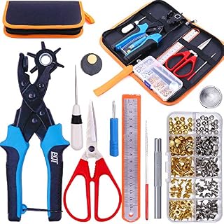 Glarks Adjustable Leather Hole Punch Pliers with Single Cap Leather Rivets Set Free