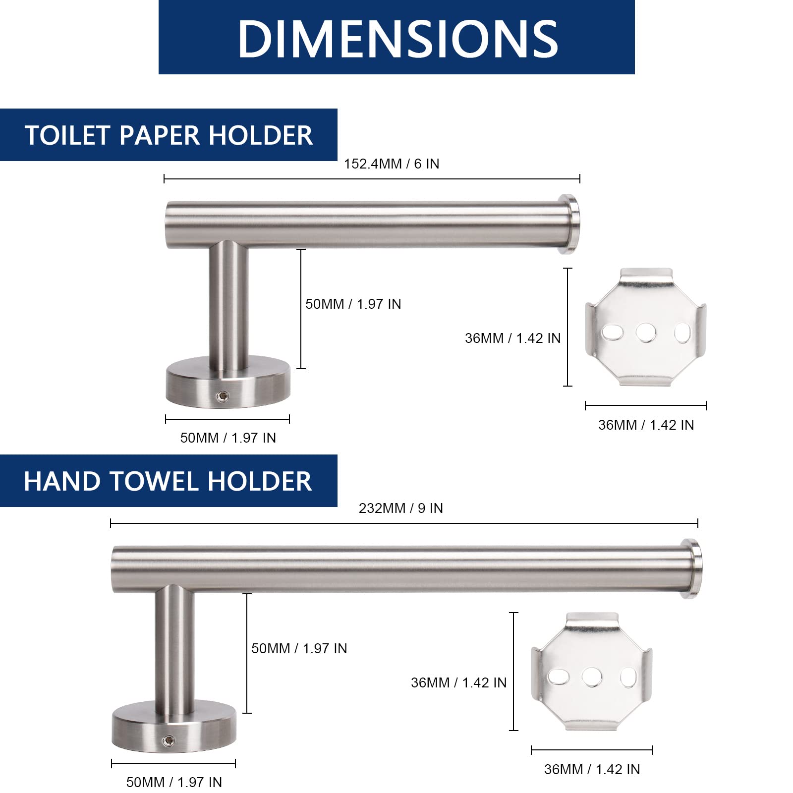 NearMoon Bath Toilet Paper Holder+ Hand Towel Holder, 2 Pieces Bathroom Hardware Set- Premium 304 Stainless Steel Toilet Roll Holder and Towel Rack Wall Mounted for Kitchen (Brushed Nickel) — Amazon image 2