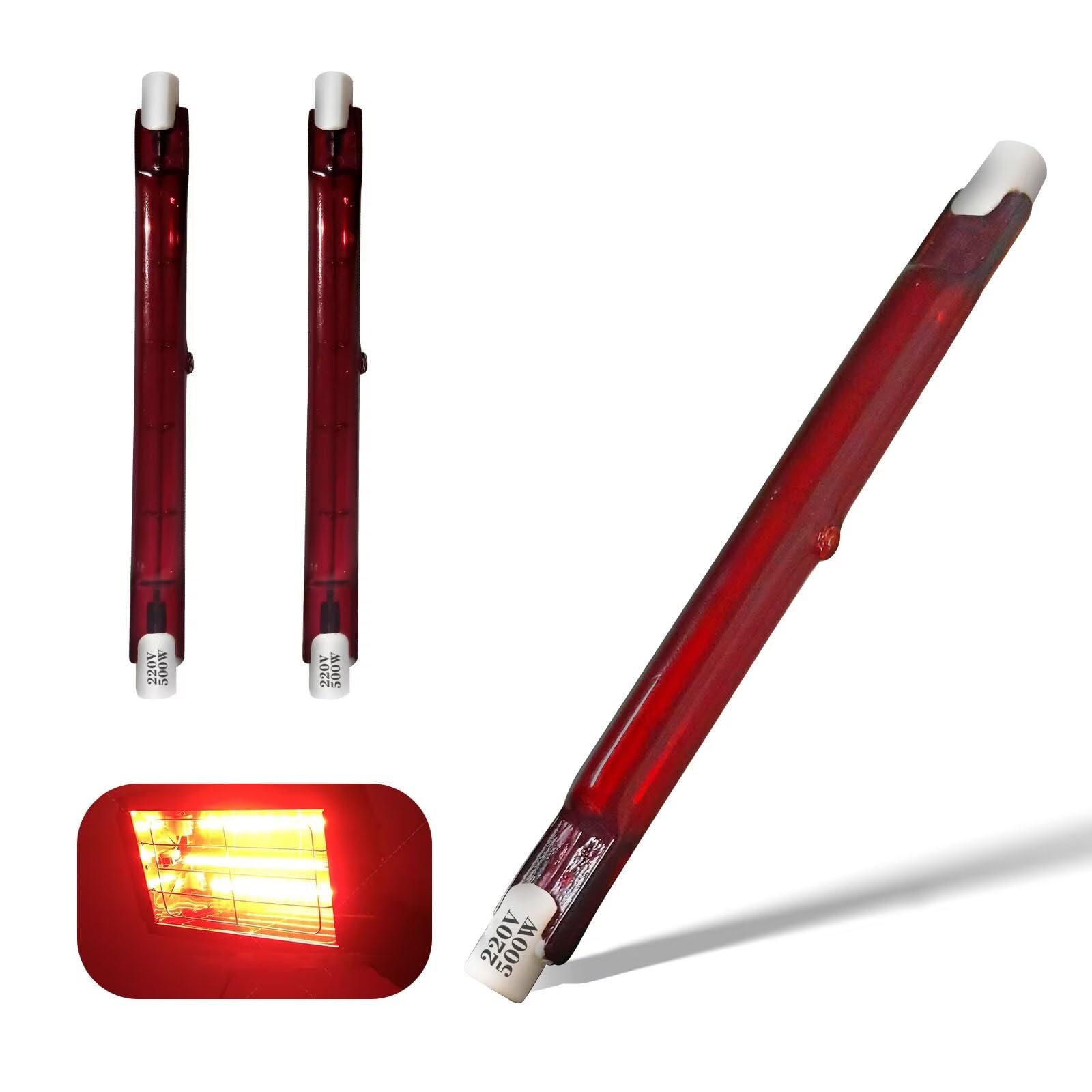 118mm 500W R7S Halogen Bulb, 500lm, R7S J118 Halogen Light Bulb Dimmable, J-Type R7S Linear Lamp Double-Ended Push Fit Infrared Bulbs, 220V Quartz Heat Halogen Tube, 360° Beam Angle, 3 Packs